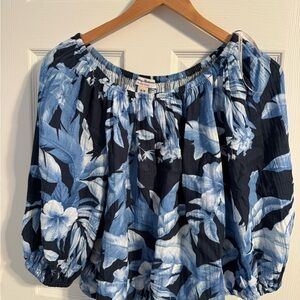 Tommy Bahama Daybreak Hibiscus Blue Floral On or Off Shoulder Top Sz M